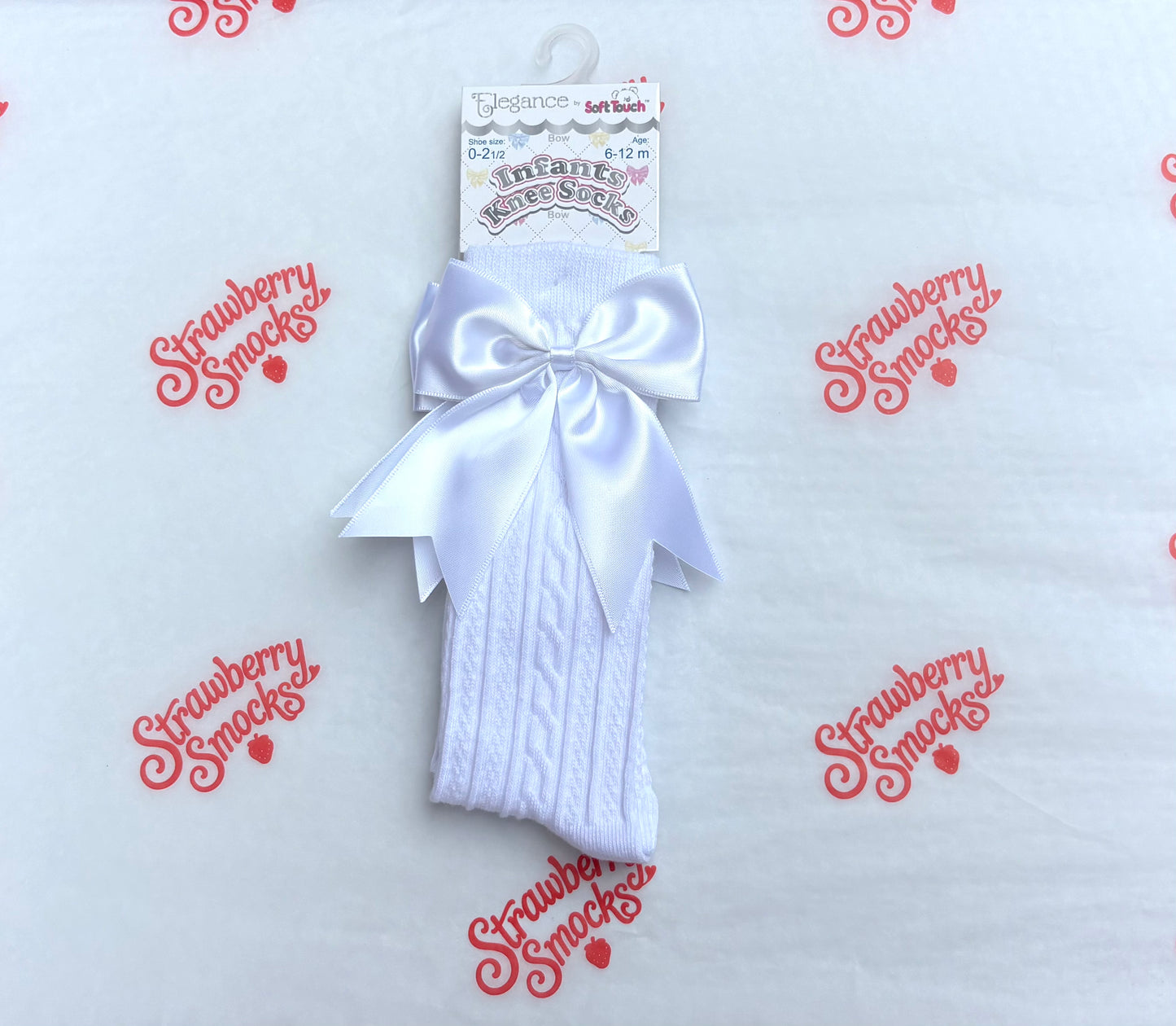 Soft Touch Knee Bow Socks - White IN STOCK CLEARANCE SALE - 50% OFF!!