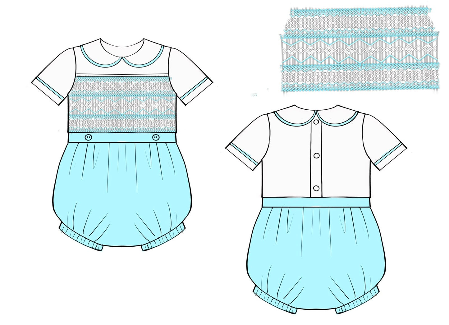Blue Smock Romper Suit DEPOSIT ONLY DUE MIDDLE OF JULY