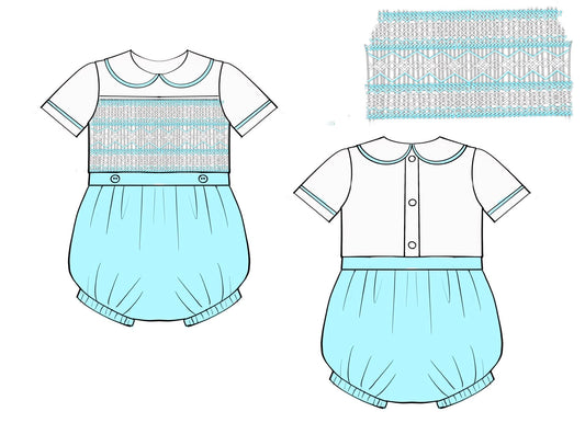 Blue Smock Romper Suit DEPOSIT ONLY DUE MIDDLE OF JULY