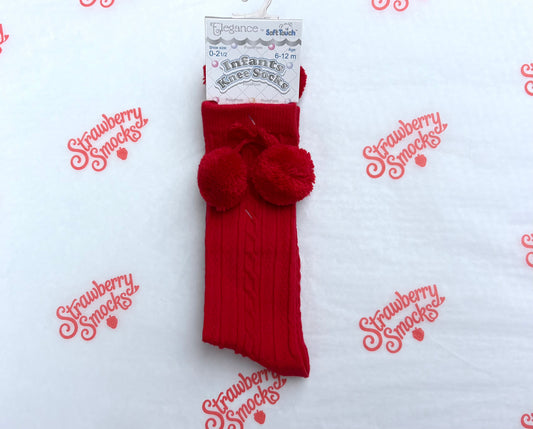 Soft Touch Knee Pom Socks - Red IN STOCK CLEARANCE SALE!!