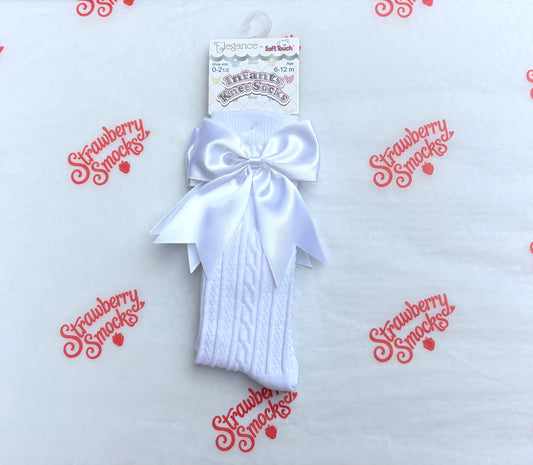 Soft Touch Knee Bow Socks - White IN STOCK CLEARANCE SALE!!